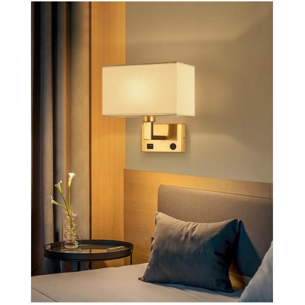 USB hotel bedside lamp bedroom bedhead wall lamp indoor fabric shade modern reading light wall lamp interior