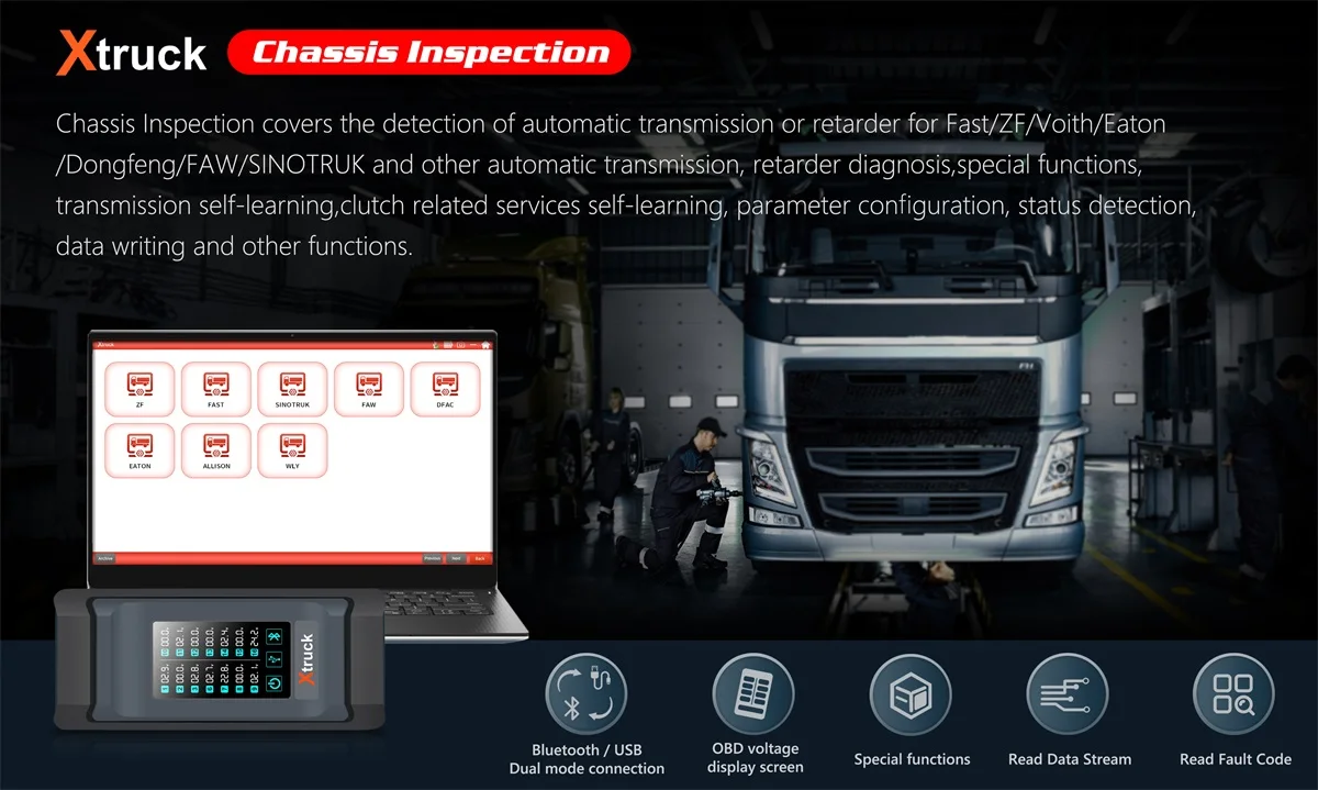 Heavy Duty Truck for Xtruck Chassis Inspection Read fault code ABS/EBS/RCS ZF gearbox FAS+SINOTRUCK Diagnostic Tool CFC2