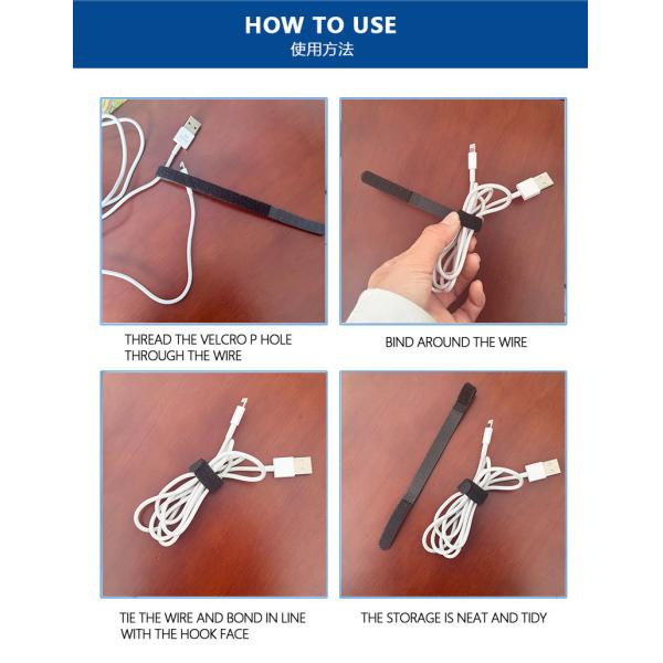 Black And White P Shaped Cable Hook And Loop Headphone Double Sided 12mm