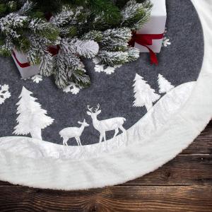 Best Tree Skirt, Fur Rustic White Xmas Tree Skirt,Snowy Christmas Trees Mat Decorations Indoors,Deer and Snowflake Pattern wholesale