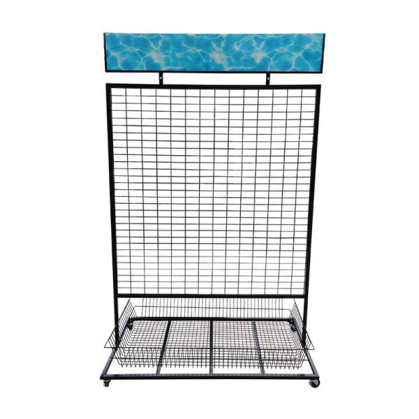 Cheap Multi-Functional Supermarket Retail Mesh Wire Hanging Display Rack With PVC Billboards for sale
