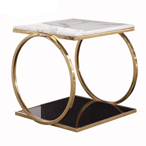 Cheap Unique design stanieless steel base tempered glass top side table square end table for hotel home for sale