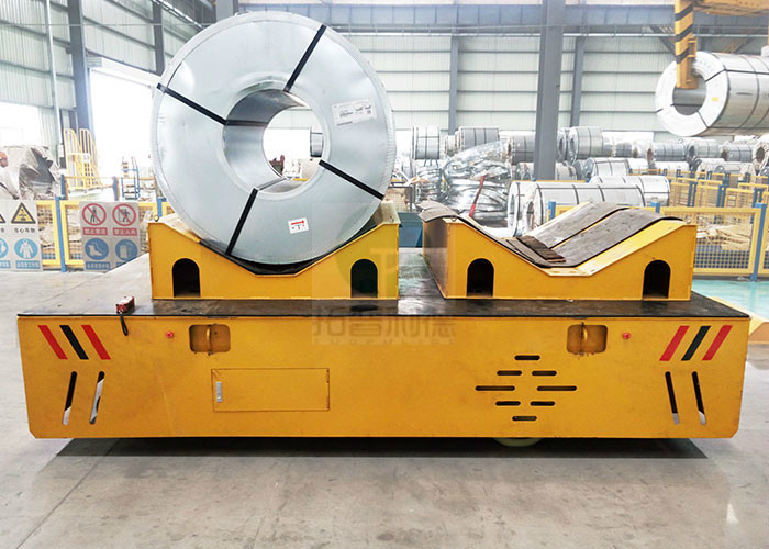 Quality assurance track powered steerable portable coil transfer cart