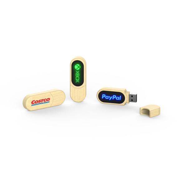 LED Light Wooden USB Flash Drive Fast Speed When Usb Reading At Computer Will Shiny