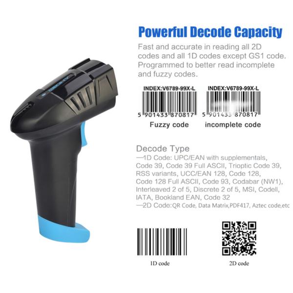 2D QR Code Wireless Barcode Scanner IP54 For Windows Mac IOS Android