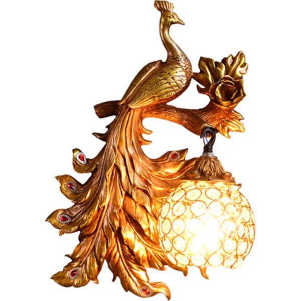 Vintage Creative Art Deco Peacock Resin Wall Lamp Gold Vanity Luxury Bedroom Wall Light(WH-VR-62)