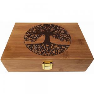 Best Home Decorative Recyclable Bamboo Wood Storage Box Engraved Tree Design wholesale