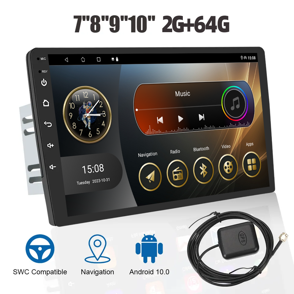 Universal Car Fitment 2.5D IPS Touch Screen 2 32G Android 12 Car Multimedia Player 9/10 Inch Radio Audio Head Unit