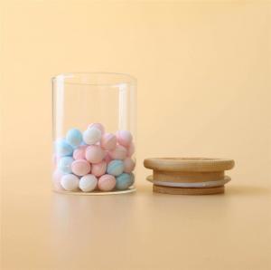 China 3oz Wood Suction Lid Borosilicate Glass Jar Canister For Storage Display on sale