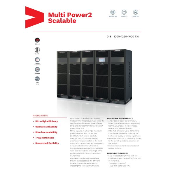 Riello Multi Power2 Scalable Modular UPS 1000-1600KVA Three Phase Online UPS for Data Centers