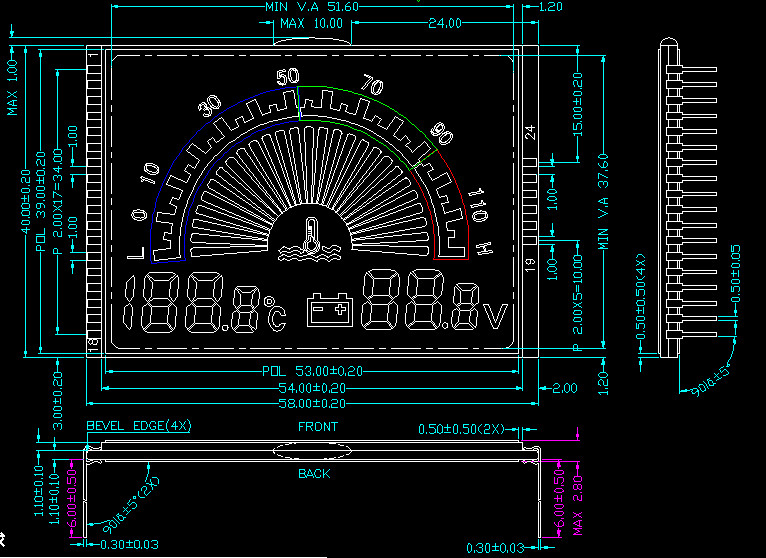 Customized PIN Connector Vehicle Controller TN 7 Segment Lcd Display