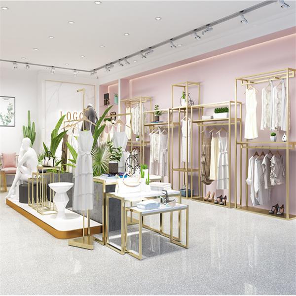 Cheap Custom Stainless Steel 304  Cloth Display Stands Women Clothes Display Racks Metal Retail Boutique Gold Clothing Rack for sale
