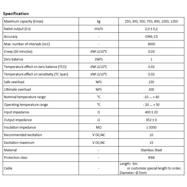 SAL407 250-1250kg single point load cell stainless steel load cell