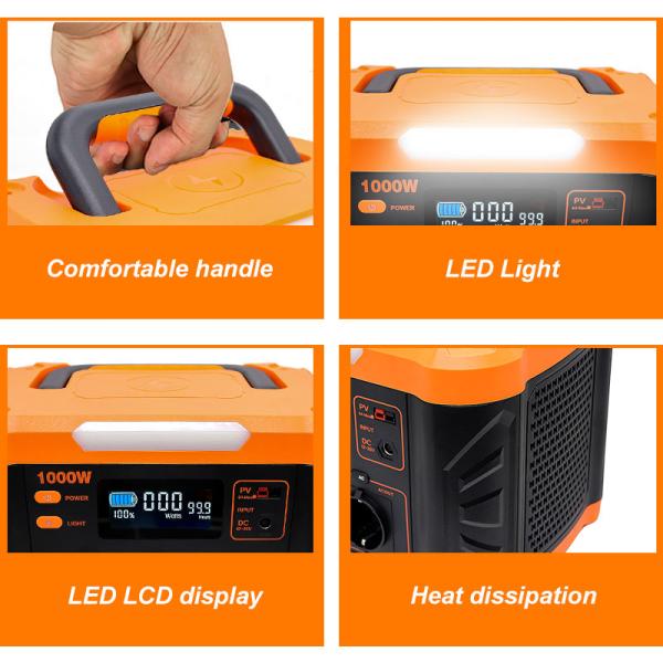 MPPT 1000 Watt Powerstation 888wh Portable Backup Power Station With LED Light