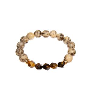 Handmade Elastic Beaded Stone Bracelet , Unisex Natural Tiger Eye Bracelet