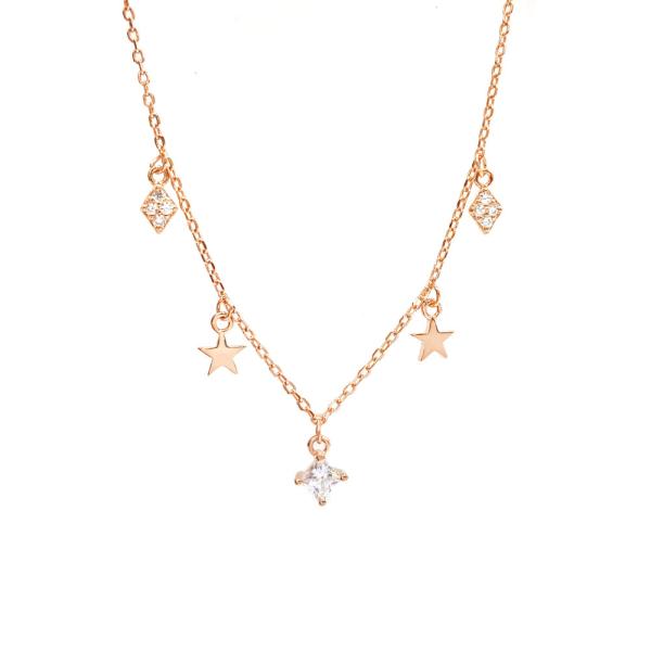 Cheap Star and Stone Lozenge Shape Necklace Multi Charms 925 Silver Rose Gold for sale