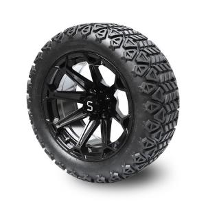 China Golf Cart 14 Inch Glossy Black Wheels and 22x10-14 DOT Tires with Center Cap and Lug Nuts on sale