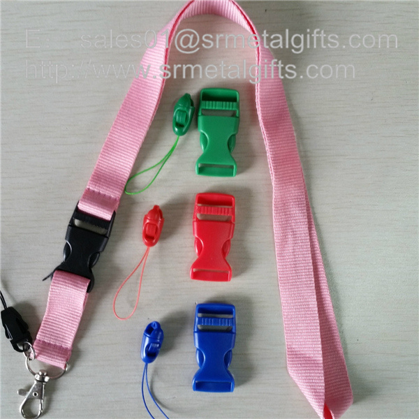 Dye coloured neck ribbon strap lanyard with dye colored plastic release buckle,
