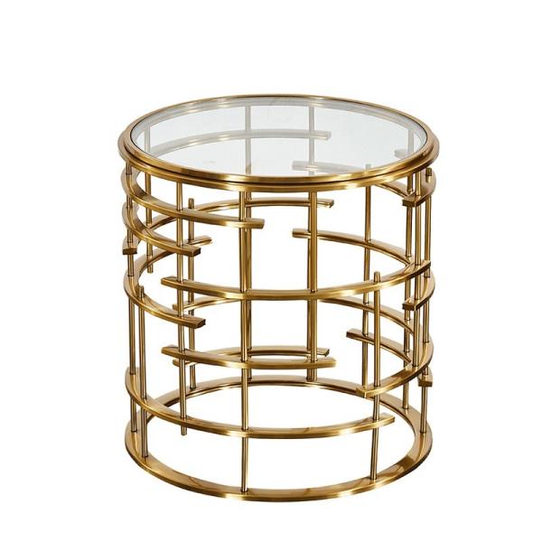 Cheap Golden Metal Corner Table Sofa Side Table Round Glass Table Top Bedside Table for sale