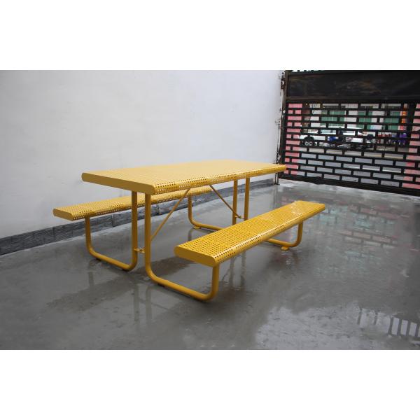 Rectangular Steel Outdoor Picnic Table Set With Surface Mount Type