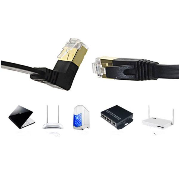 1 M Right Angle Cat 6 Ethernet Network Cable / Flat Patch Cord Black Color