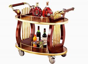 Best 2 Shelves Black Wood Liquor Luxury Hotel Wine Trolley / Room Beverage Service Equipment wholesale