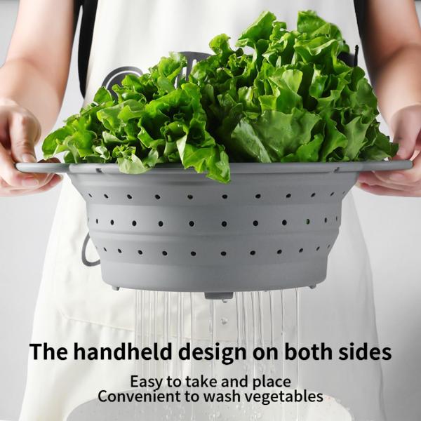 Silicone Collapsible Colander Set Food Strainer And 9 Inch Mixing Bowl 2Pcs Fruits Vegetables Pasta Strainer BPA Free