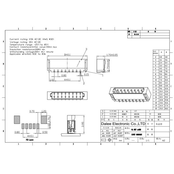 Dalee Professional Wafer Connector 2 Pin - 20 Pin Footprint DL50010402