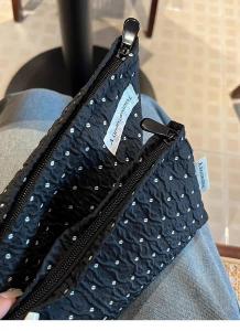 POLKA DOT BLACK MAKEUP BAG SWEET SKINCARE STORAGE BAG CARRYING PORTABLE COIN PURSE TRAVEL WASH