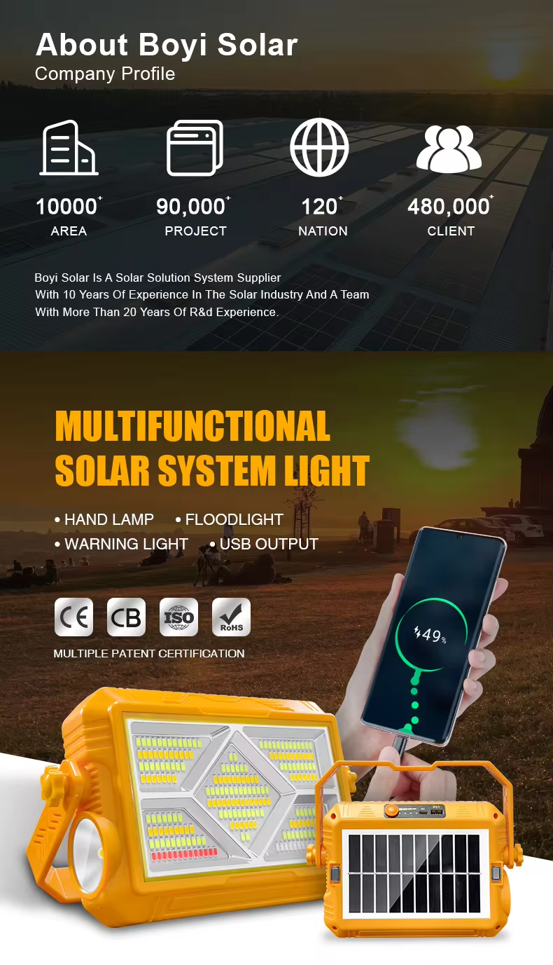 Multifunctional Solar-Powered Portable Work Light | Three Color Temperatures, Dimmable Lighting