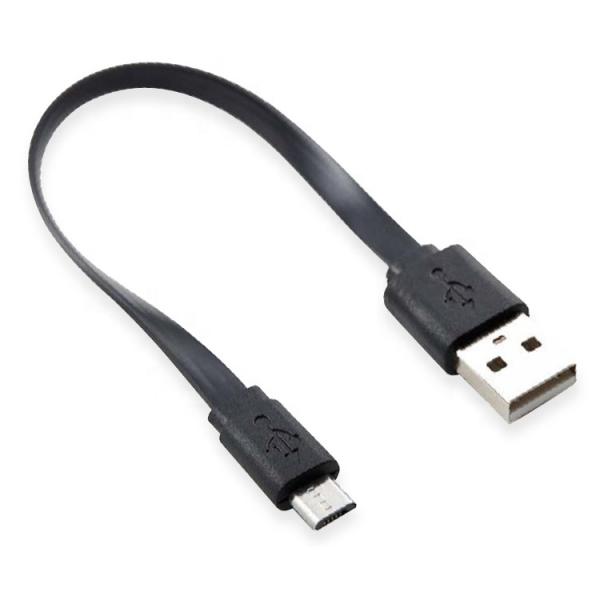 Short Black White Noodle Flat Micro V8 to USB Cable