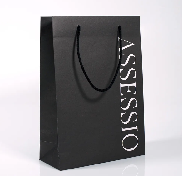 Luxury Black Paper Apparel Packaging Gift Shopping Bag Customized Branded Logo
