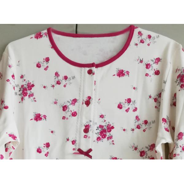 Large Floral Printed Womens Pyjama Sets 100% Combed Cotton Interlock Material