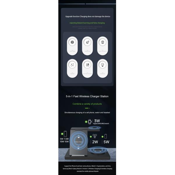 Foldable Wireless Charging Station for Smartphones Earbuds Watches 3W Watch Charging 15W Phone Output Custom