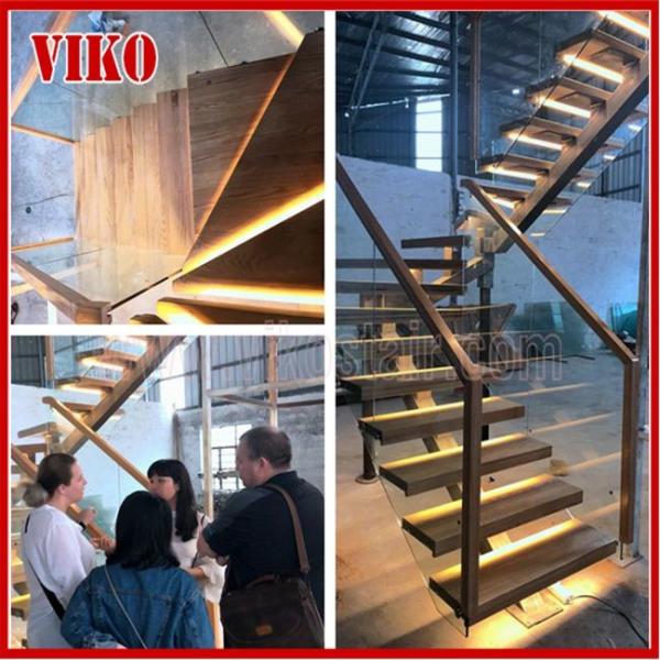 Straight Stringer Staircase VK47S Tempered GlassLED Light strip, Stringer: 5mm+5mm(Thickness), Dia 6mm Steel Cable