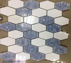 Best Paper White mix Argentina Blue Water Jet White and Blue Marble Mosaic Tile for Wall wholesale