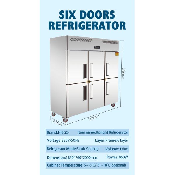 210W 500L Double Doors Upright Freezer Commercial Refrigeration Equipment