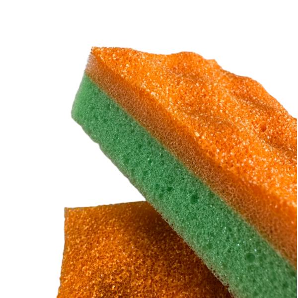 Double-Sided Dish Sponge with Volcanic Texture for Tough Scrubbing