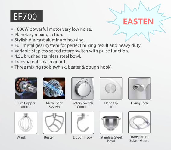 Easten 8 Speed Counter Top Kitchen Stand Mixer EF700/ 4.5 Liters Food Baking Mixer for Sale
