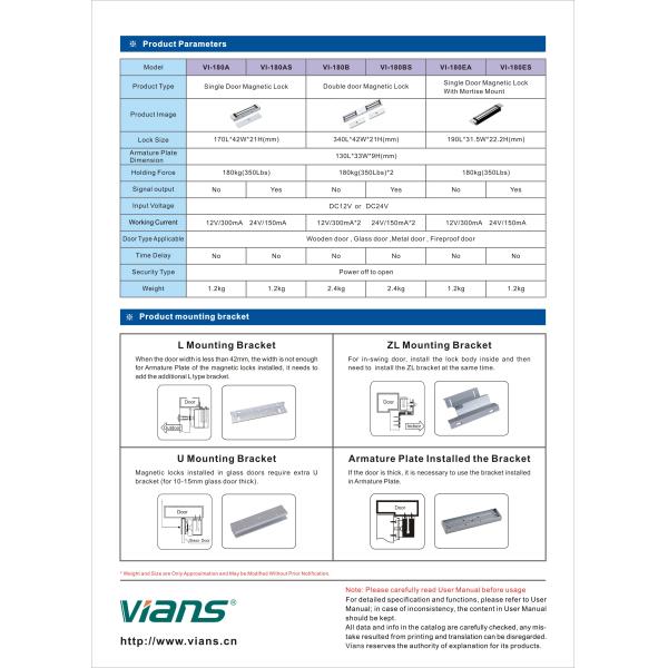 ZL Type Magnetic Lock Brackets Wooden Metal Fireproof Door With Different Holding Force Lock