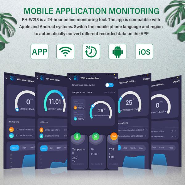 Lab Pool Water Tester Tuya WiFi 8 in 1 Digital PH/TEMP/ORP/PPM/EC/SALT/S.G/CF Testing