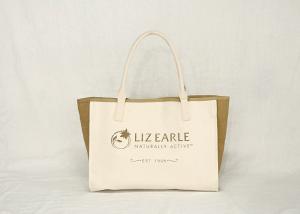 China Jute Stitching Eco Friendly Tote Bag Silk Screen Soft Color With Inner Lining on sale