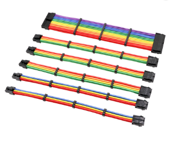 Rainbow Color Power Supply Cable Extension Cord PSU Braided Extension Cable Kits 18AWG Elbow Data Cable Computer
