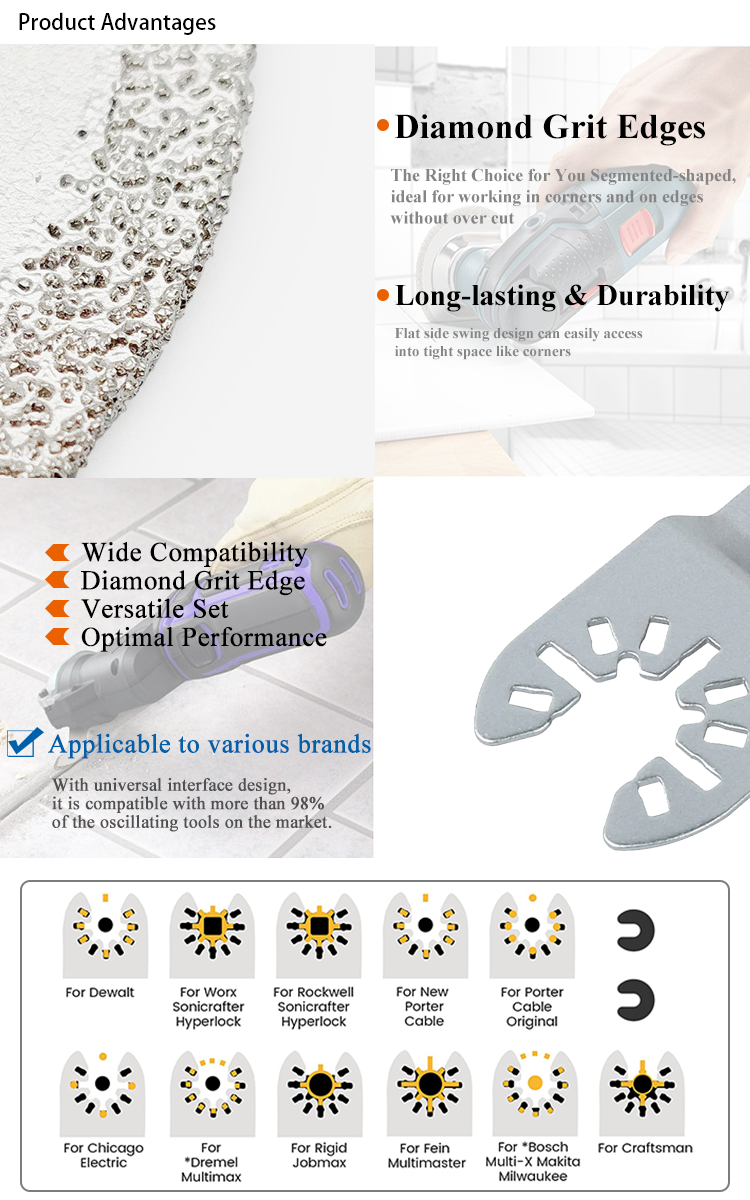 3 Pcs Oscillating Multi Tool Diamond Grout Removal Blades For Grit Grout Removal