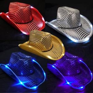 China Neon Flash LED Light Up Hats Glow In Dark Flashing Lighted Cowboy Hats 5 Colors on sale
