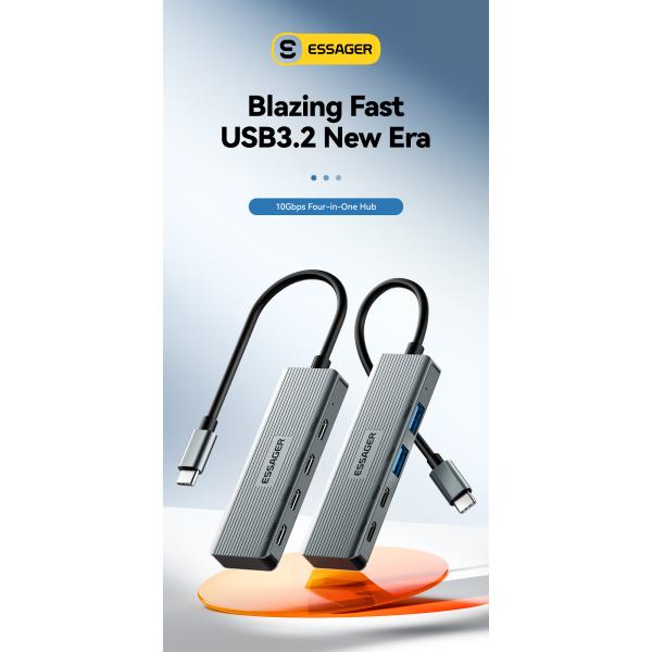 4 in 1 Aliuminium Alloy 4 Ports USB Hub Laptop Type C USB Dock