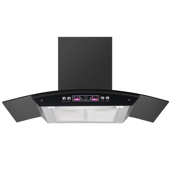 Cheap Quiet Glass Arc Glass Chimney Hood Exhaust Hood For Commercial Kitchen for sale