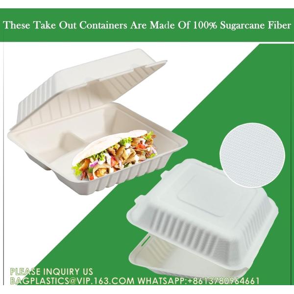 100% Compostable 3 Comp Take Out Food Containers Containers, Natural Disposable Bagasse, Eco-Friendly Biodegrad