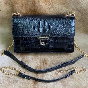China Authentic Crocodile Skin Women's Small Flap Purse Genuine Alligator Leather Two Straps Lady Female Cross Shoulder Bag on sale