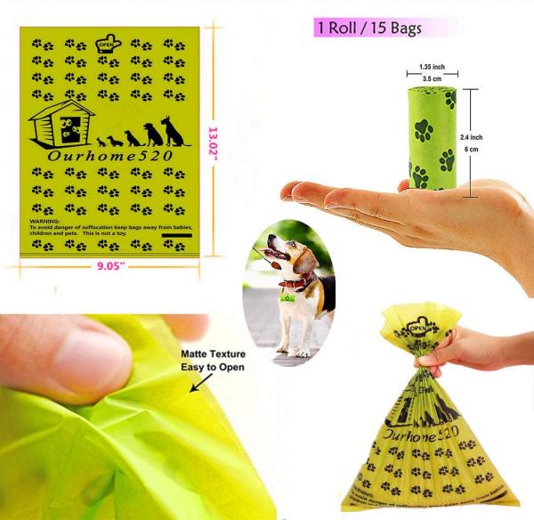 Dog Cat Green Custom Poop Bag Pet Waste Litter Poo Bags with Dispenser